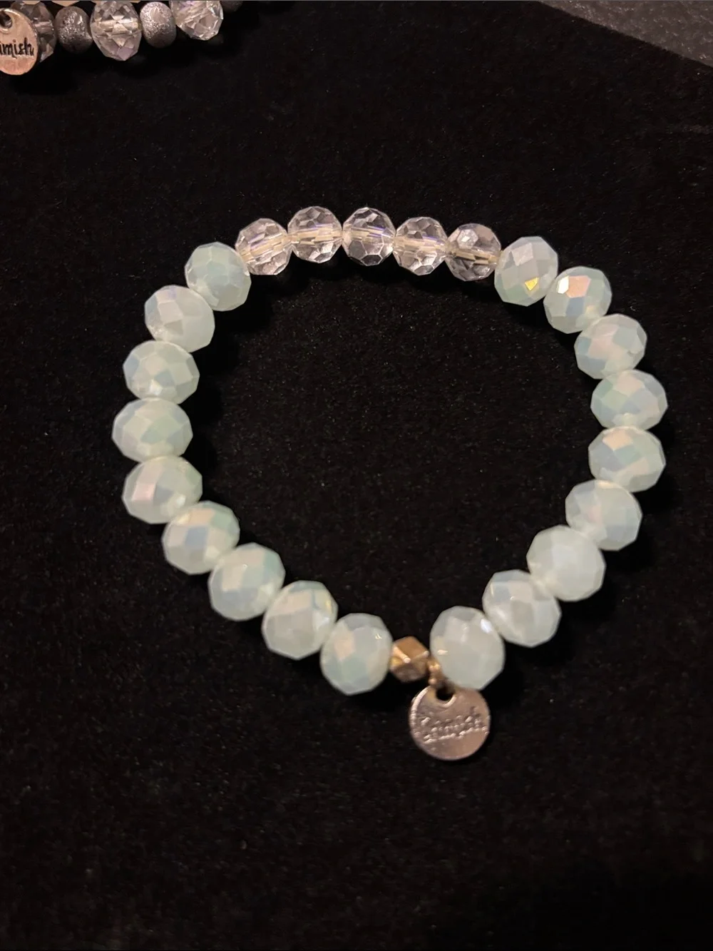 Faceted Bracelet Erimish Mint, White & Silver‎ Beaded Read